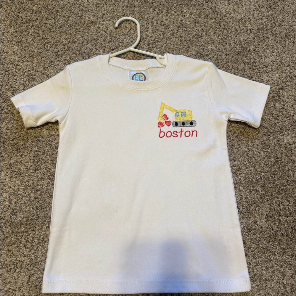 Kids New White T-Shirt with Excavator & heart Design